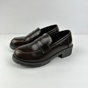 Women Comfort Loafer Shoes Round Toe Chunky Heel Slip On Penny Loafer Shoes S 7